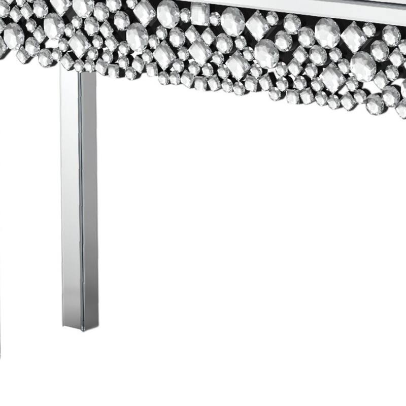 HomeRoots 47" Silver Mirrored Glass Faux Crystal Bling Console Table - 47.24 in. x 30.70 in. x 13.78 in.