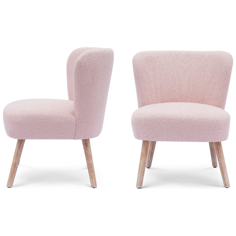 Boucle Polyester Upholstered Armless Accent Chair - Stain Resistant (Set of 2)
