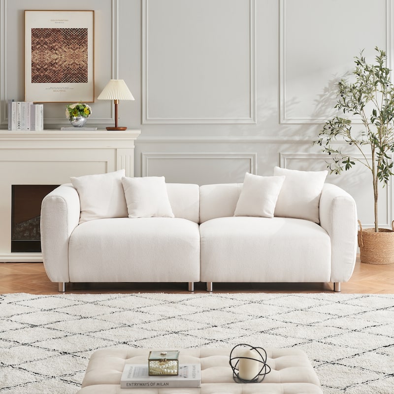 89" 3-Seater Sofa - Modern Living Room Couch with Solid Wood Frame, Metal Legs & 4 Pillows - Beige