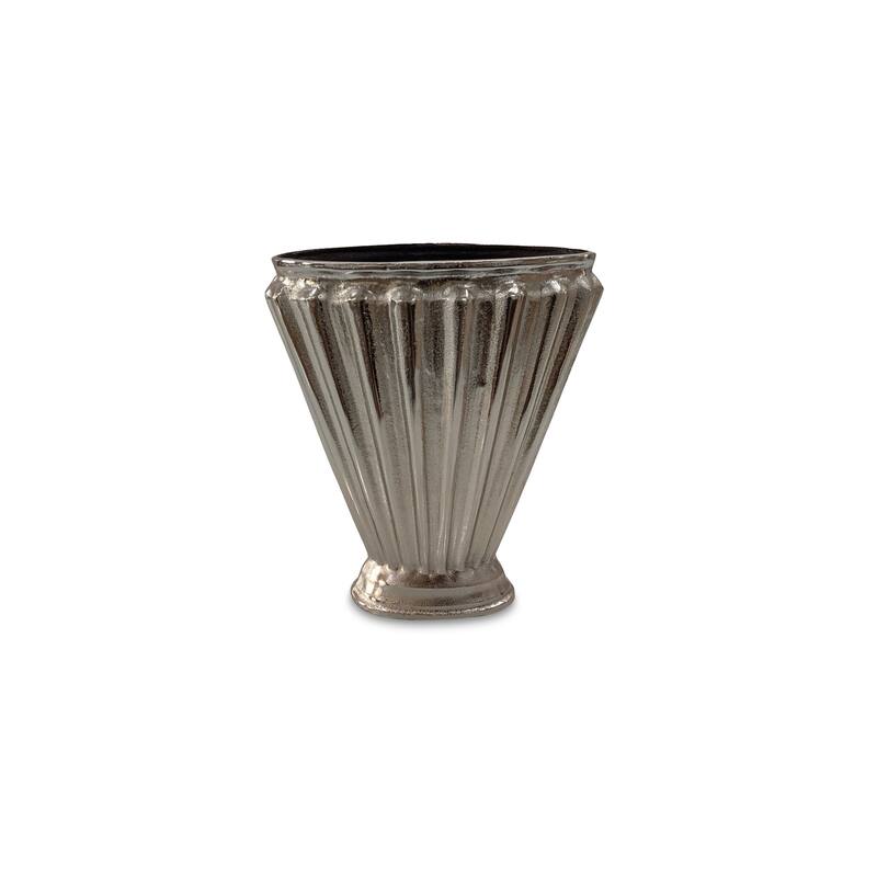 NADAAL STUDIOS Avielle Aged Pewter Cast Aluminum Vase with Fluted Fan Shape