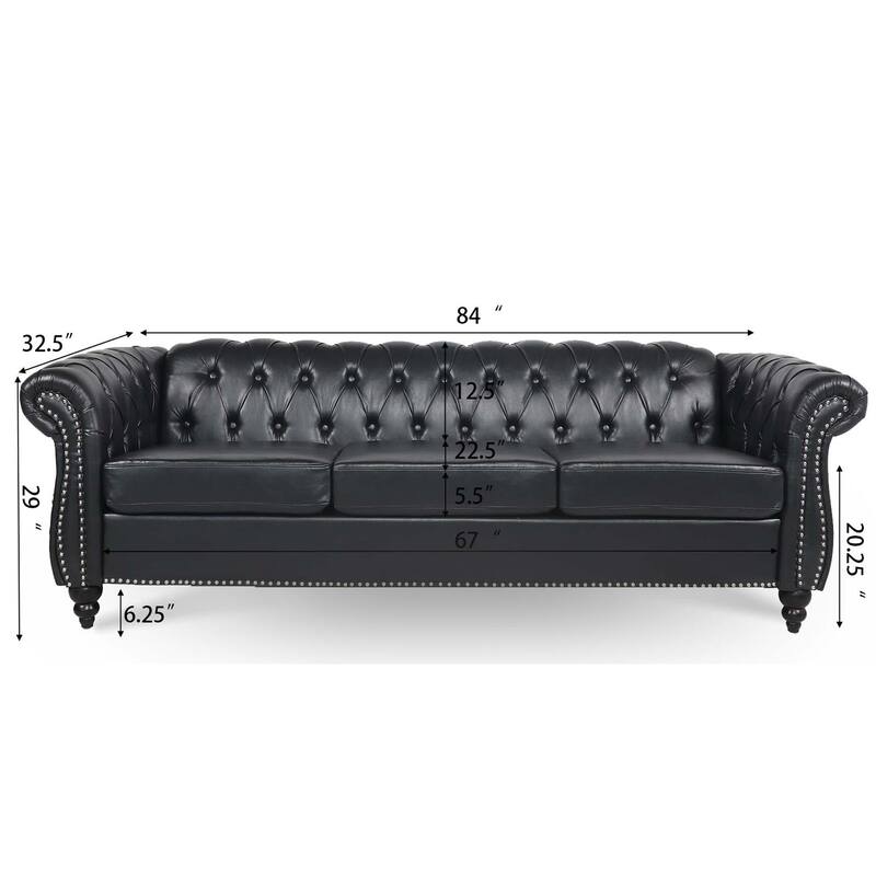 84.65" Rolled Arm Chesterfield 3 Seater Sofa