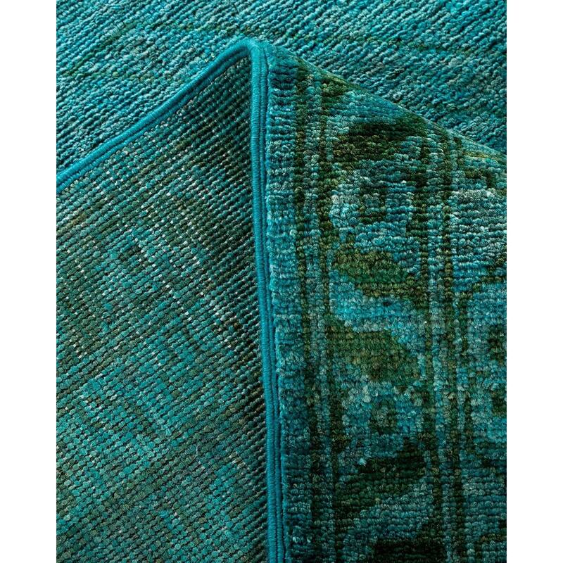Overton Hand Knotted Wool Vintage Inspired Modern Contemporary Overdyed Blue Area Rug - 12' 4" x 17' 9"