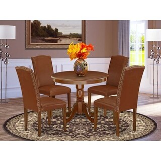 Antique Dining Set 5 Piece - Round Table & 4 Parsons Chairs - Seaside ...