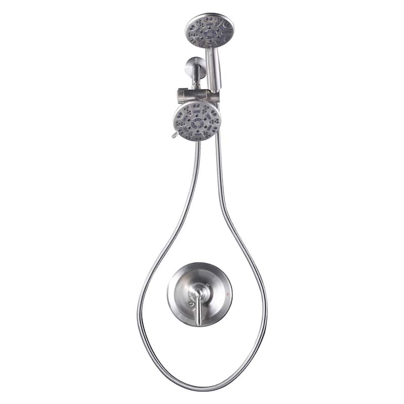 WOWOW 7-spray Wall Mount Dual Shower Head Faucet - Brushed Nickel