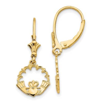 Curata 14k Yellow Gold 30x11mm Celtic Knot In Circle Leverback Earrings