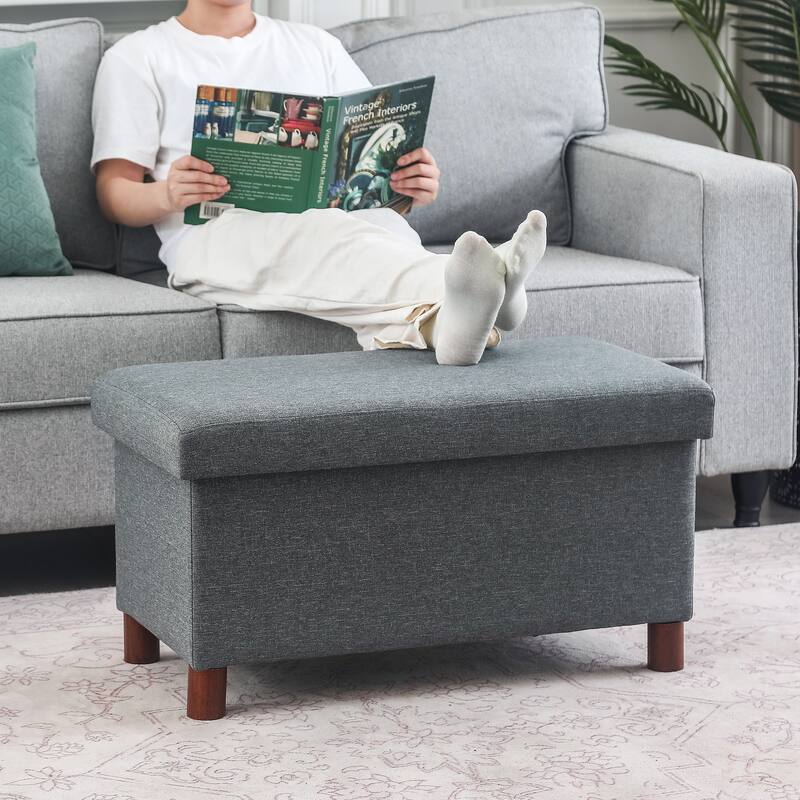 Adeco 30 Inches Storage Ottoman Bench for Living Room