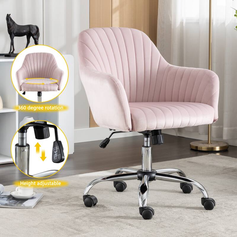 Modern Velvet Accent Chair with Adjustable Height and Rolling Casters