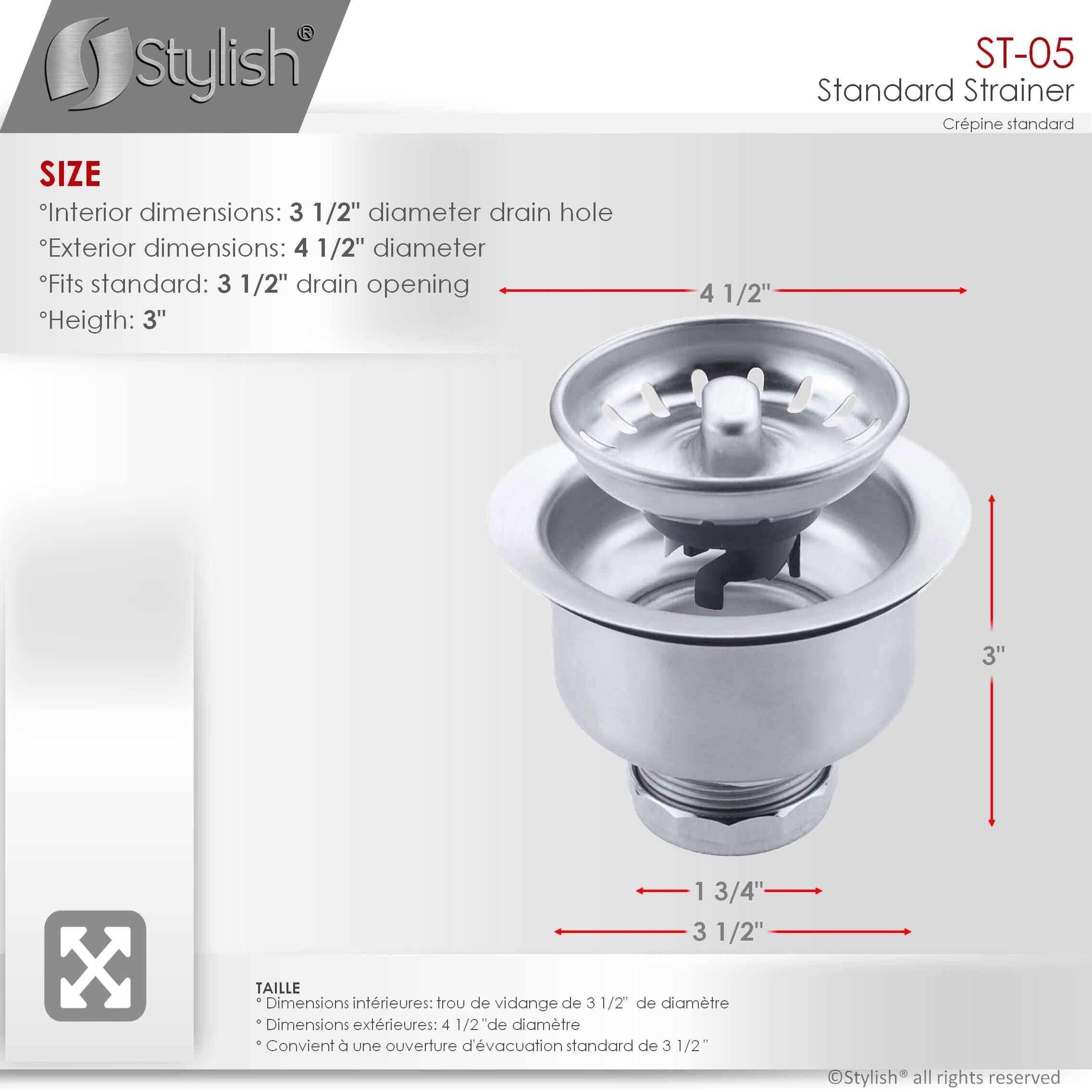 STYLISH 3.5 Inch Stainless Steel Kitchen Sink Strainer with Removable