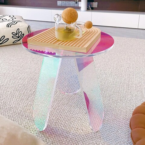 15.7 Round Iridescent Side Table Fully Assembled Colorful End Table - 17.32" x 15.75" x 15.75"