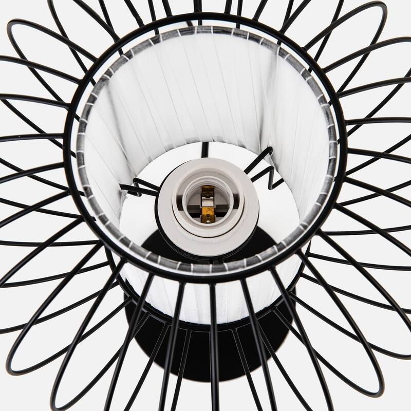 CO-Z 17" Modern Desk Lamp Table Lamp with White Fabric Shade and Metal Cage Frame