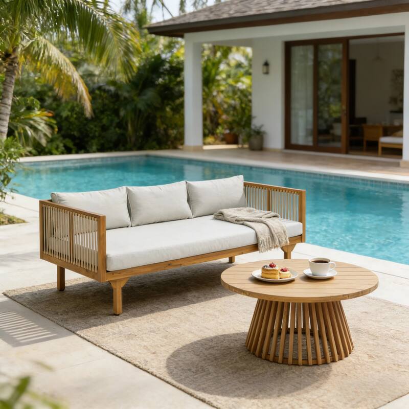 Christopher Knight Home - Acacia Wood Outdoor Patio Sofa with Rope Design