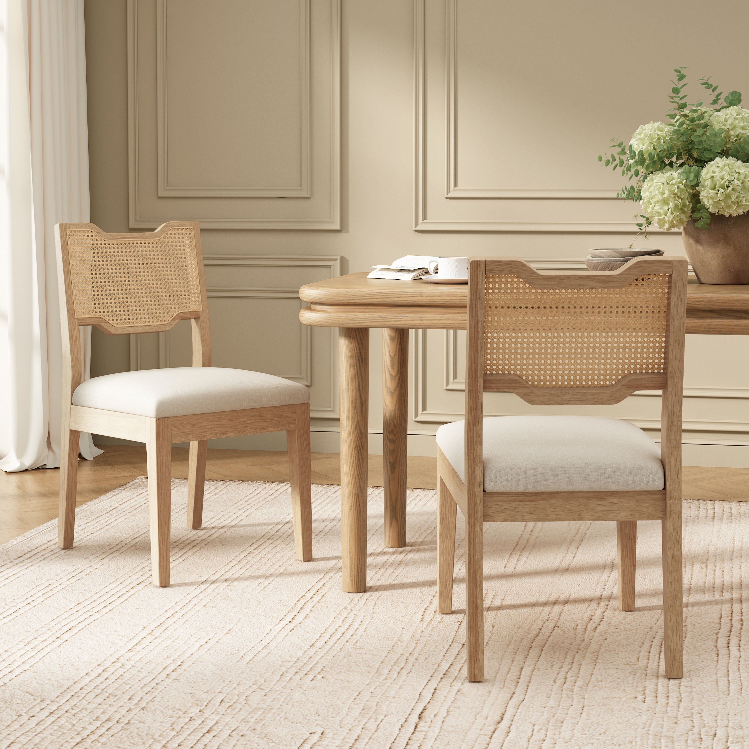 28"Farmhouse Barstools Set of 2,Upholstered Armless Iron Counter Stools with Natural Rattan Backrest for Kitchen Dining Table