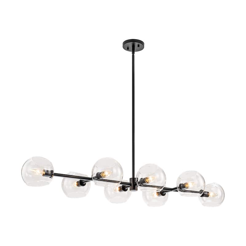 8-Light Modern Linear Clear Glass Globe Bubble Chandelier for Dining Room - Clear Glass - Black
