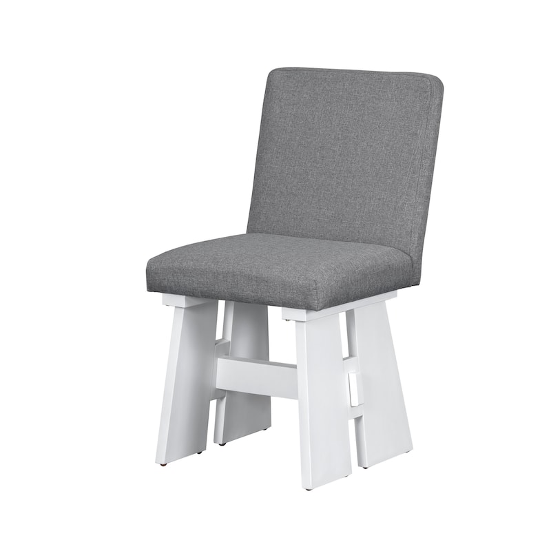 Modern 7-Piece Dining Table Set with 6 Upholstered Dining Chairs, Dark Gray+White