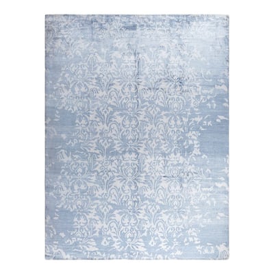 Modern One-of-a-Kind Hand-Knotted Area Rug - Ivory, 9' 1" x 12' 2" - 9' 1" x 12' 2"