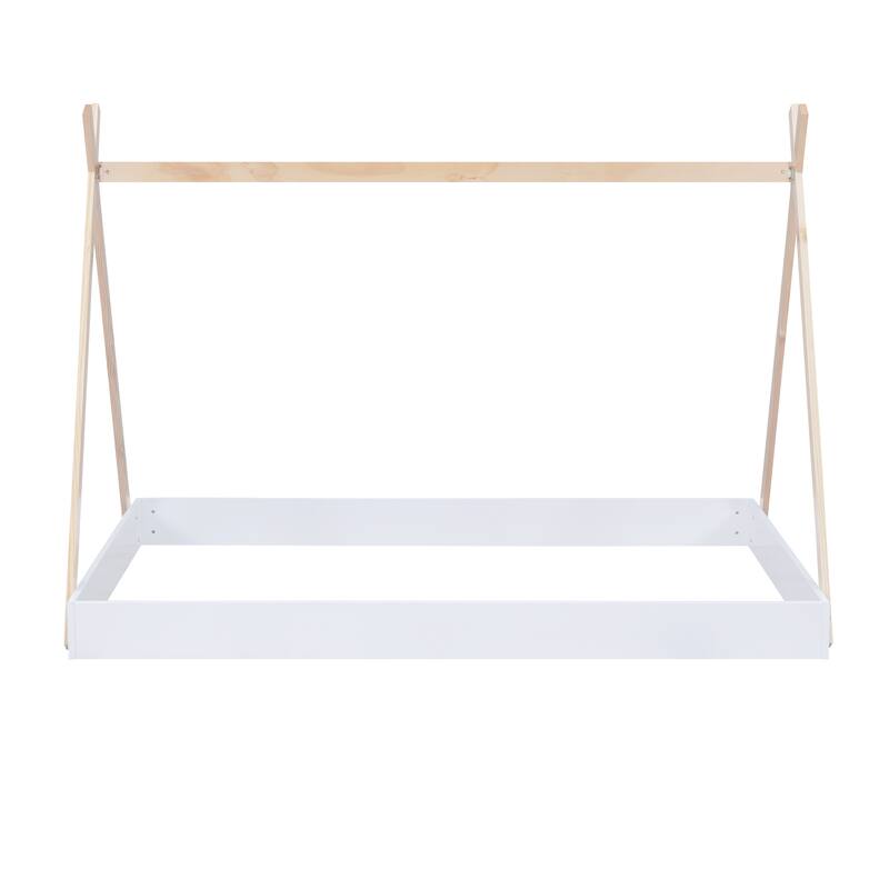 Sturdy Full Size Wooden Tent Bed for Kids with Low Platform and Creative Play Space