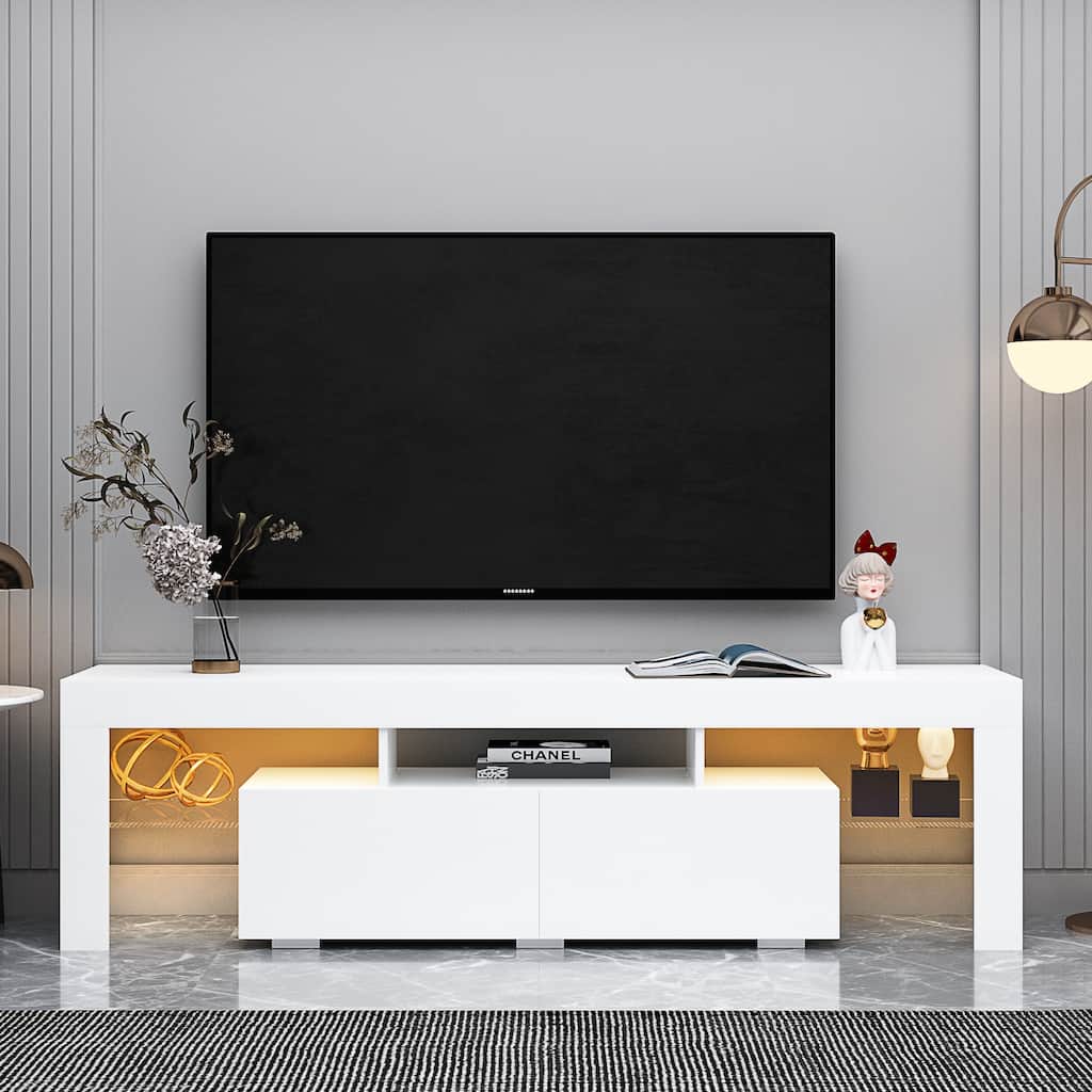 White TV Stand with 20 Colors LED Lights, Fits Up to 70" TVs