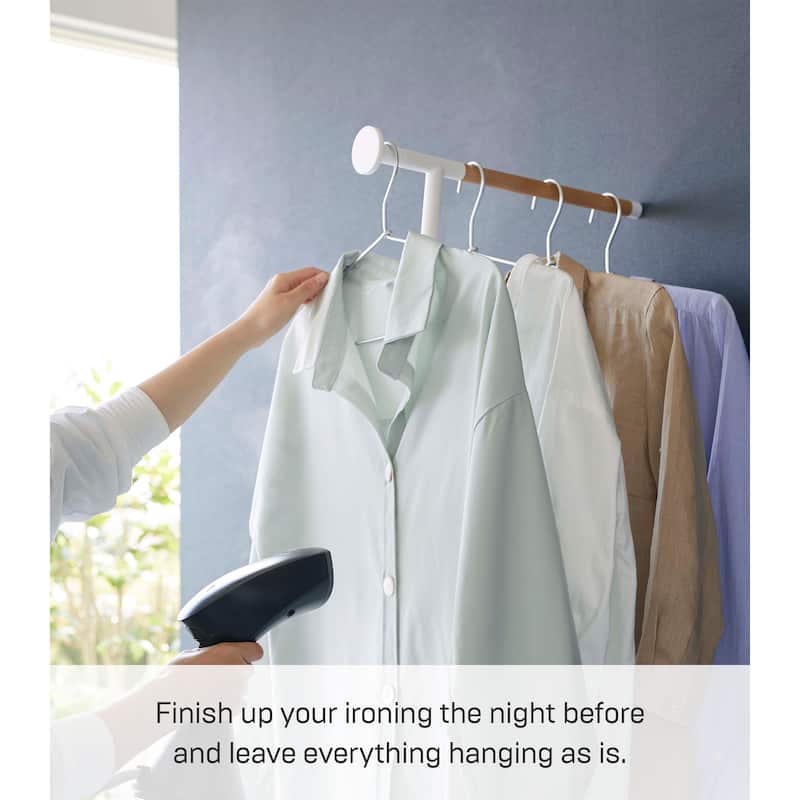 Yamazaki Home Leaning Clothes Hanger, Steel and Wood, Holds 12 lbs - L 18.5 x W 15.16 x H 63.78 inches