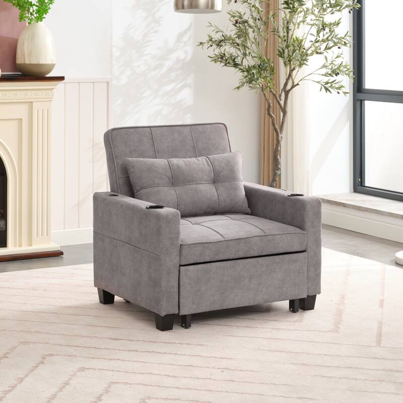 3-in-1 Pull out Convertible Futon Sleeper Armchair Beds with USB Ports