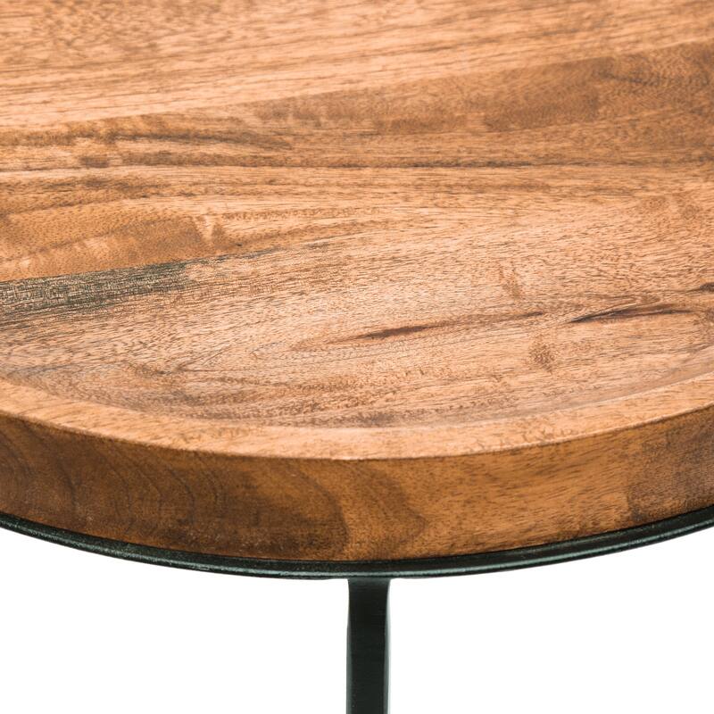 Roomfitters Industrial Nesting Side Tables, Solid Mango Wood Tops, Black Iron Base, Set of 3, Rustic and Modern Style