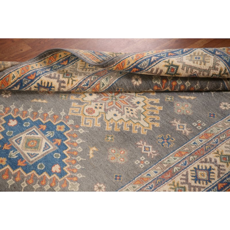 Geometric Kazak Oriental Area Rug Hand-Knotted Wool Carpet - 4'1"x 6'0"