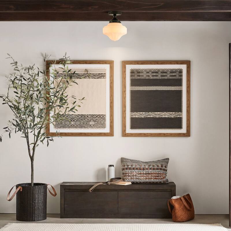 8.7 in. 1-Light Retro Black/Antique Gold Ice-Cream Shaped Semi-Flush Mount Ceiling Light with Opal Textured Glass Shade
