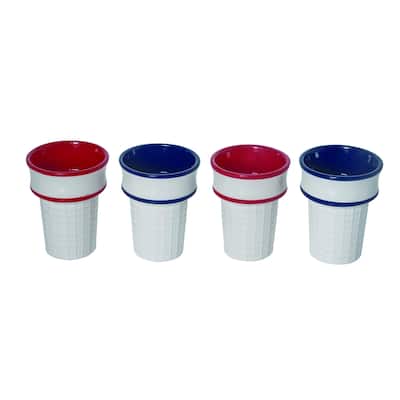 Transpac Dolomite 4.75 in. Multicolor Patriotic Americana Waffle Cone Cups Set of 4