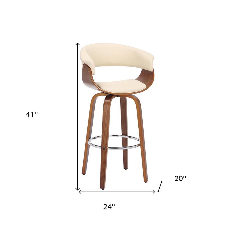Faux Leather Swivel Counter Bar Chair with Wood Frame and Footrest