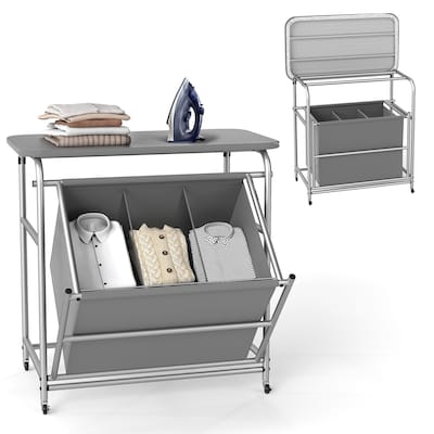 Gymax 3-Section Laundry Sorter w/ Foldable Ironing Board w/ 3
