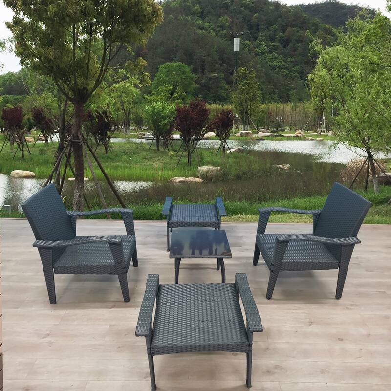 Outdoor Patio Lounge Chairs Rattan Wicker with 5-Level Adjustable Backrest & Removable Cushioned Seating for Garden Poolside
