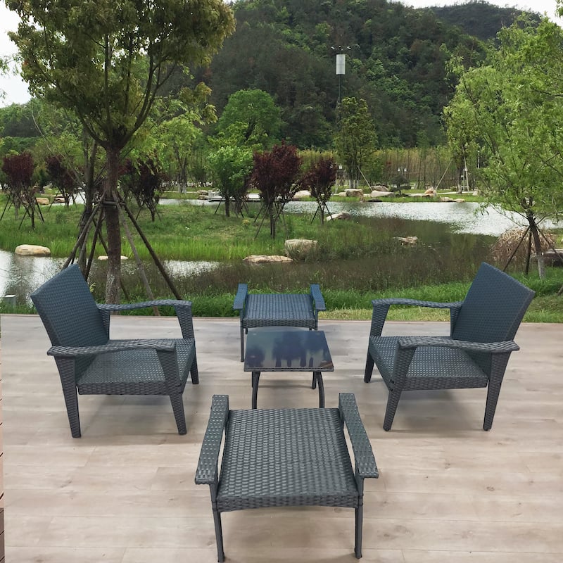 Rattan Luxe 5-piece Outdoor Patio Furniture Set with Removable Plush Cushions, Easy Clean and Assemble