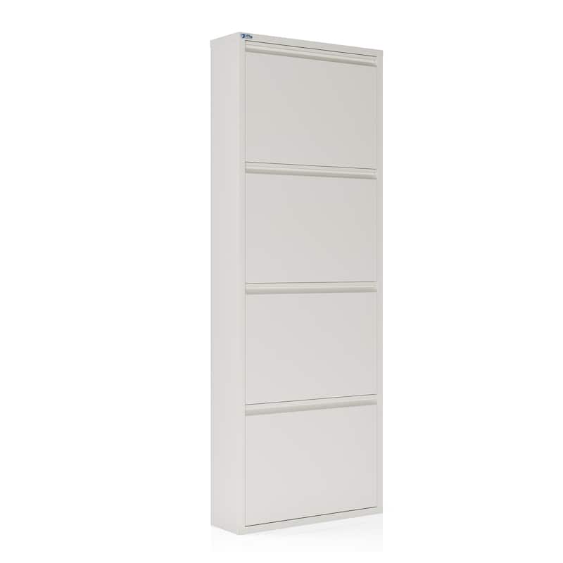Antibacterial 4 Tier metal shoe cabinet without holes - 4-Tier - White