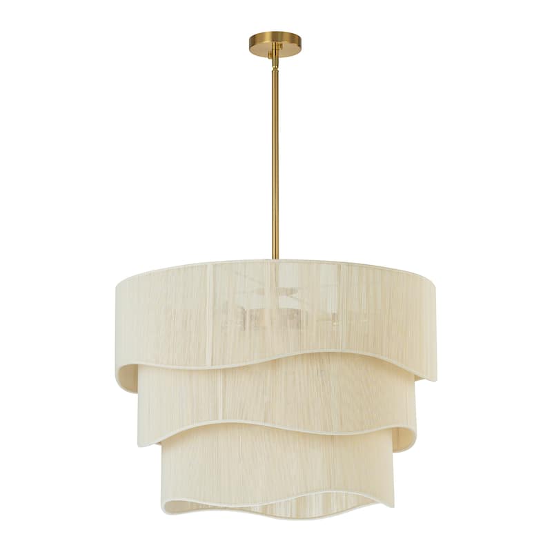 6-Light Modern Boho Large Drum Chandelier 3-Tiered Farmhouse Handwoven Ivory Rope Fabric Chandelier
