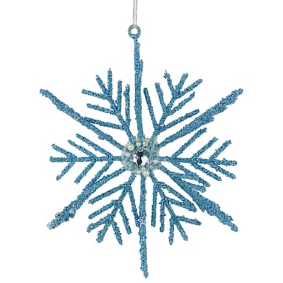 Glittered Snowflake Metal Christmas Ornament - 10" - Blue
