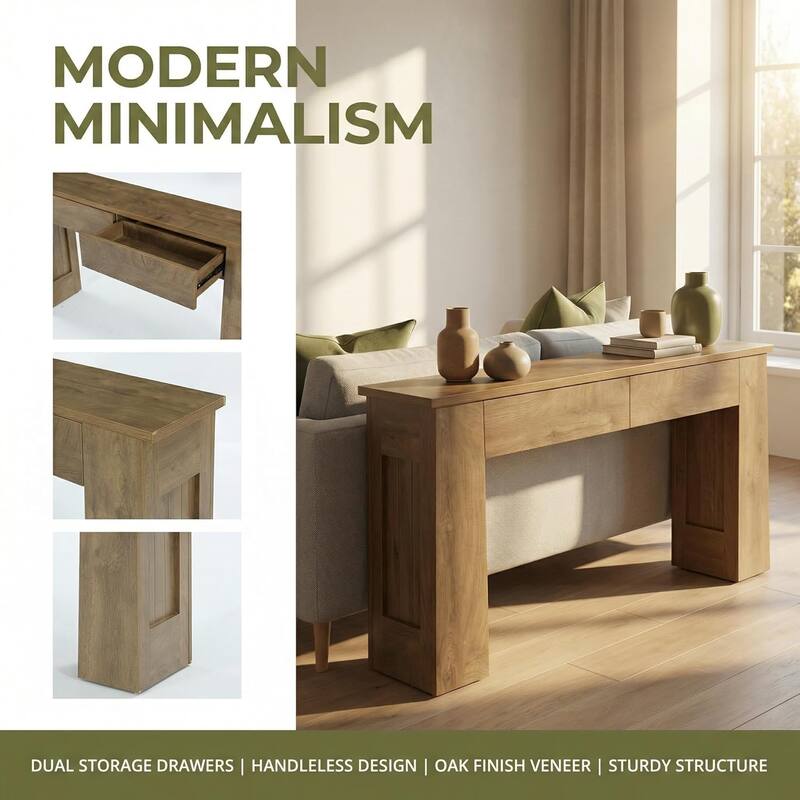 63-Inch Console Table with 2 Drawers, Modern Long Entryway Sofa Table for Hallway - 63" L x 11.8" W x 31.5" H