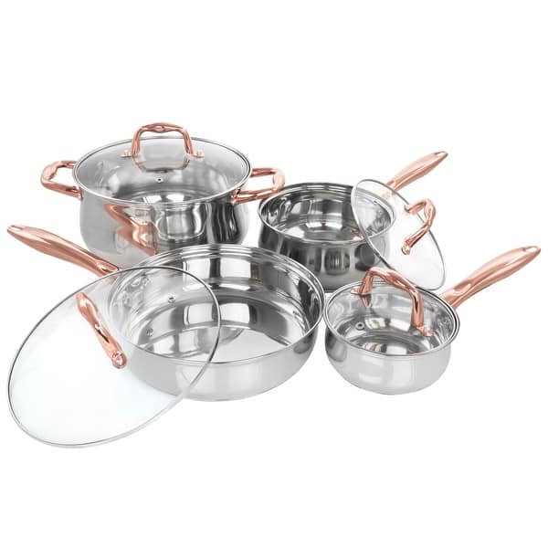 Gotham Steel Copper 8-Piece Stainless Steel Cookware Set with Non