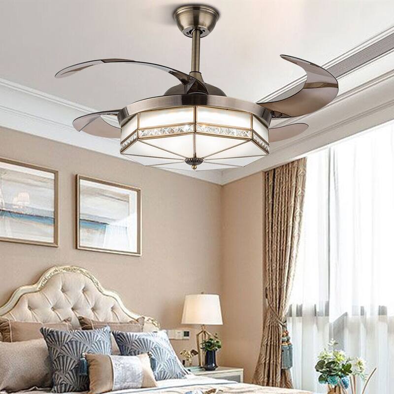 42'' 4 Retractable Blades Tiffany Style LED Ceiling Fan with Remote - 42 inches