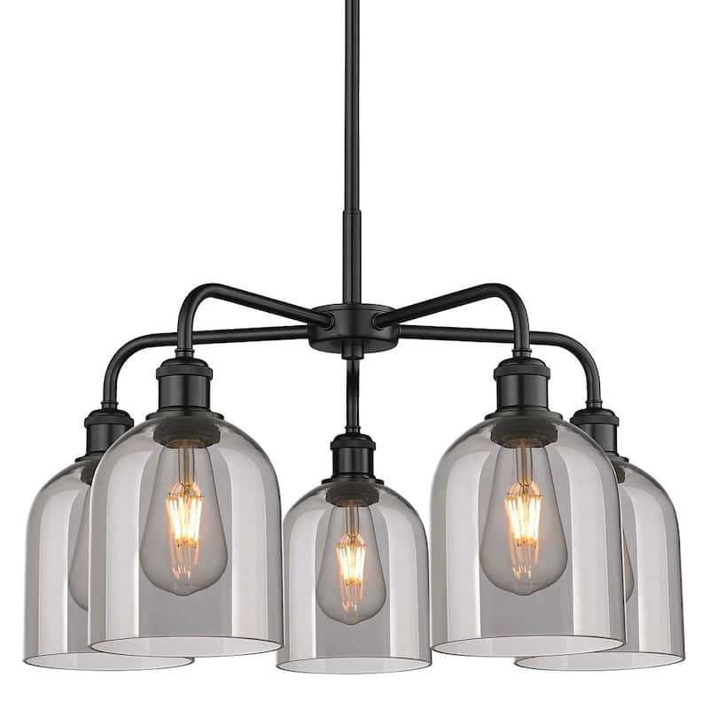 Innovations Lighting 516-5CR 15 24 Bella Chandelier Bella 5 Light 24" - Matte Black / Light Smoke