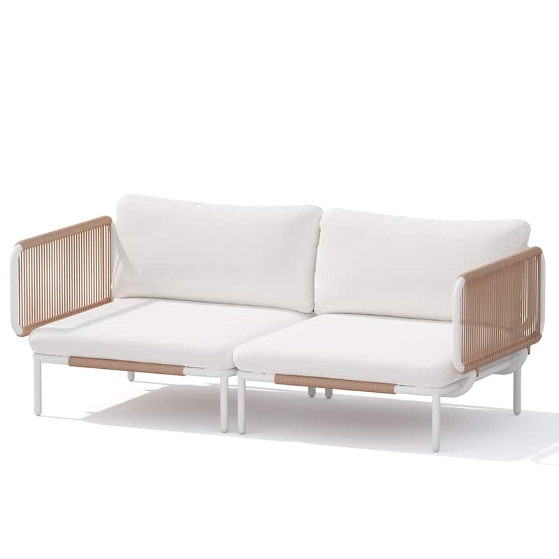 Outdoor Patio Cushion Sectional Sofa Set Furniture DIY Free Combination Set - Beige,2Seat&4arms - 2-Piece
