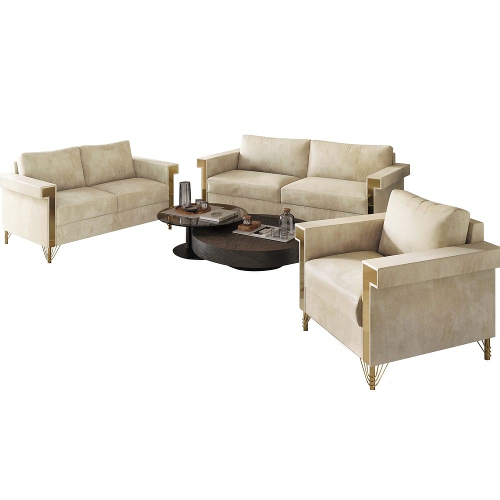 CraftPorch Luxurious Velvet Upholstered 3-Piece Living Room Set