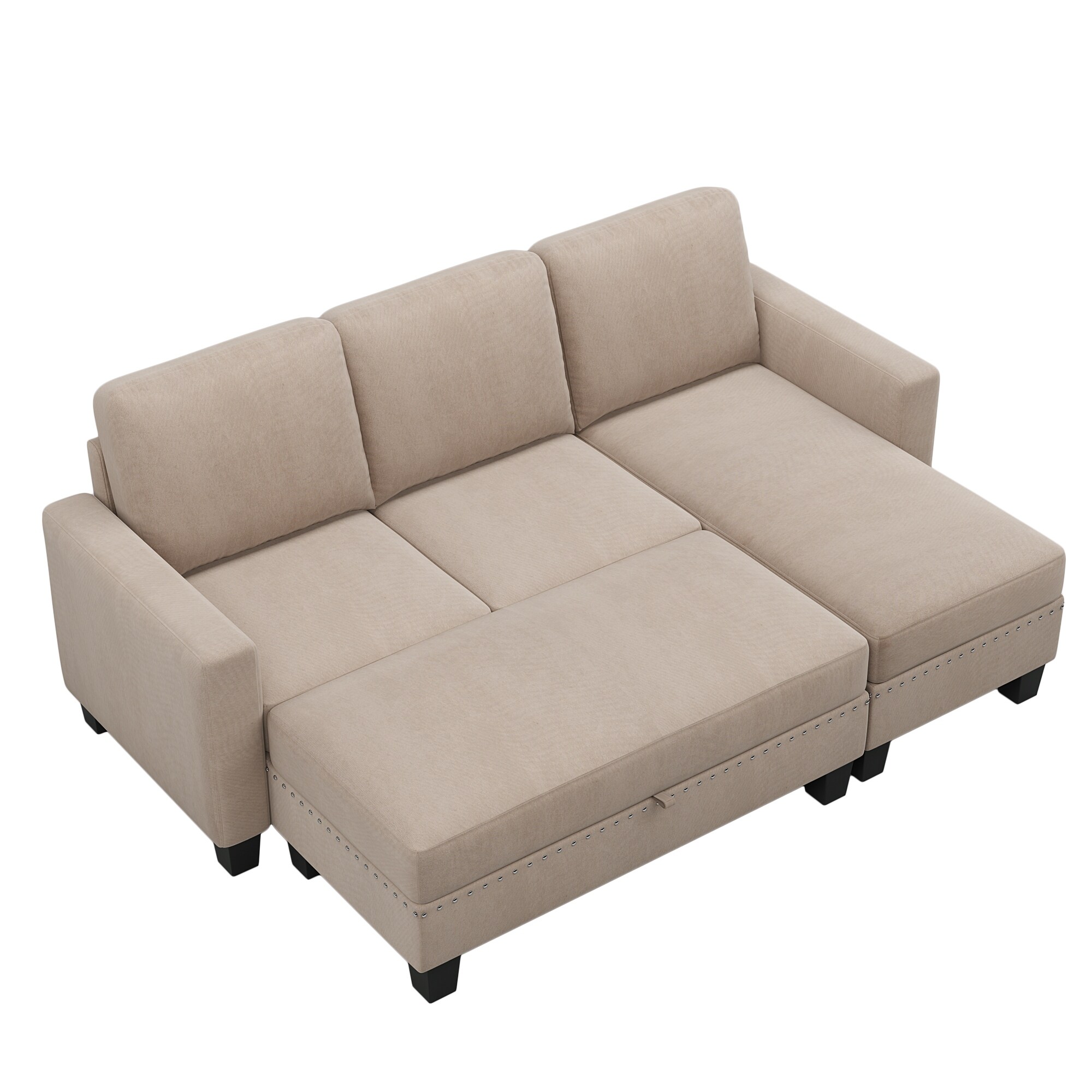 Warm Grey Convertible L-Shaped Sectional Sofa with Storage Ottoman 