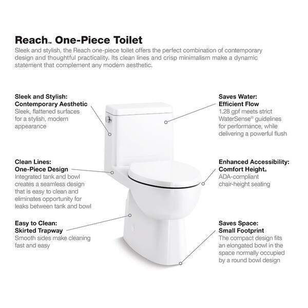 Shop Kohler K 78080 Reach 1 28 Gpf One Piece Elongated Chair Height Toilet White Overstock 31945596