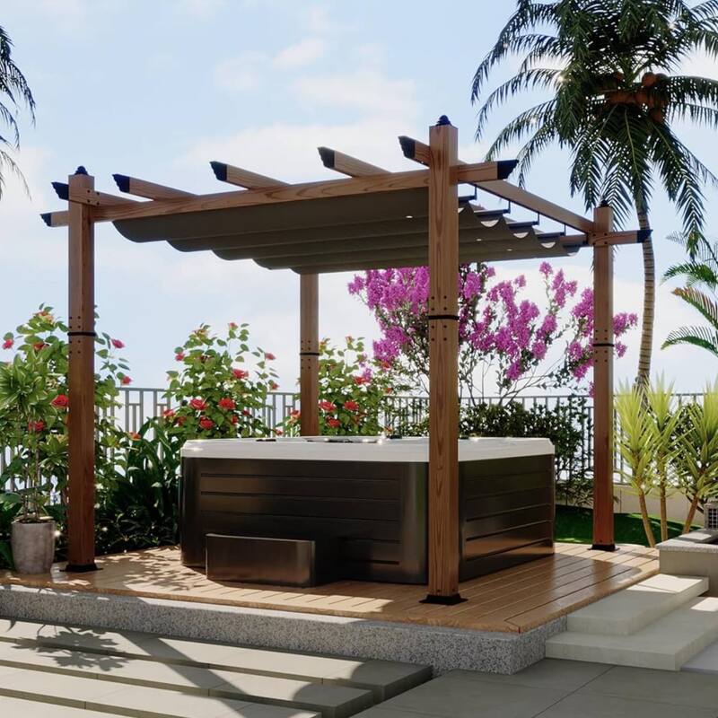 10x13 Ft Patio Outdoor Faux Wood Pergola and Gazebos for Backyard Garden Porch