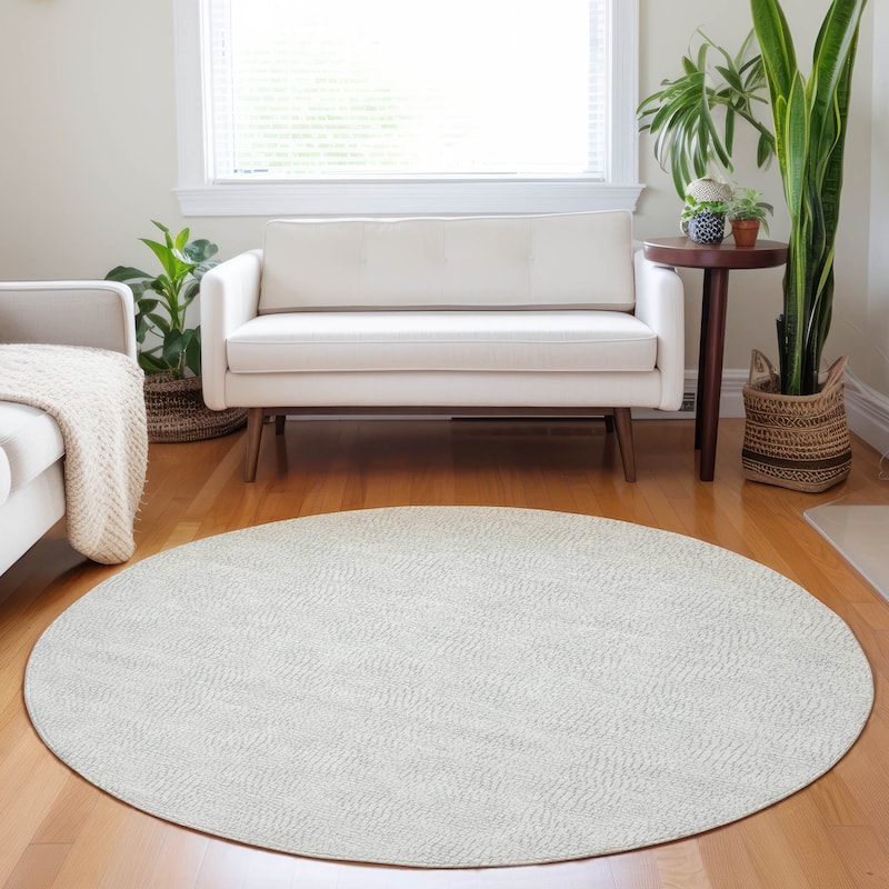 Machine Washable Indoor/ Outdoor Solid Causal Chantille Rug - Silver - 8' x 8'