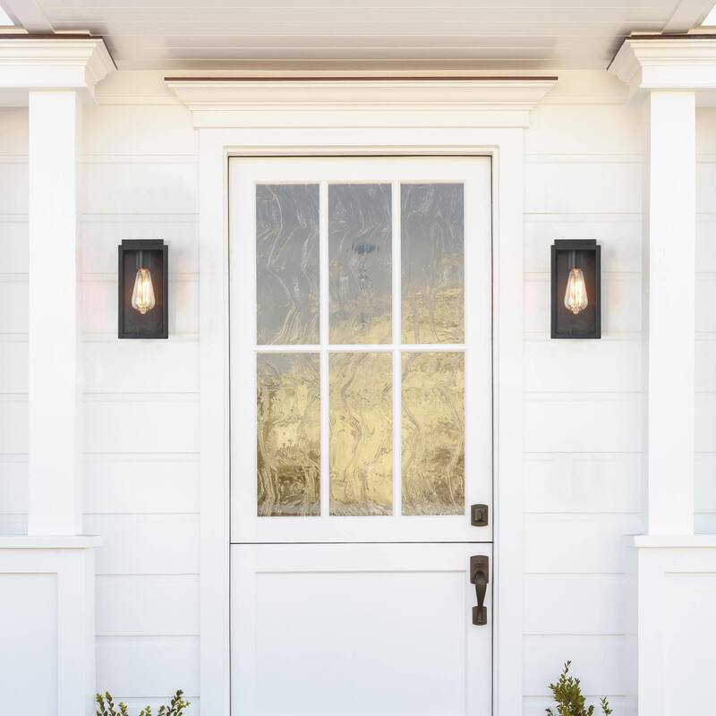 Bern Modern 1-Light Matte Black Glass Outdoor Wall Sconces - Matte Black - L 5"x W 6"x H 11"