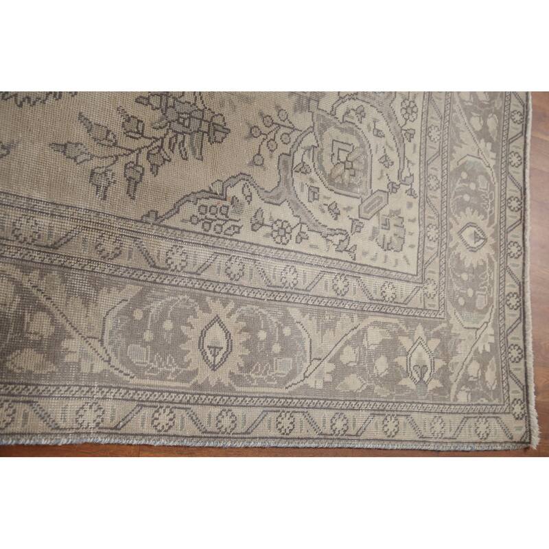 Hand Knotted Oriental 100% Wool Carpet Traditional Medallion Beige & Ivories Tabriz Area Rug - 9' 5'' X 6' 3''