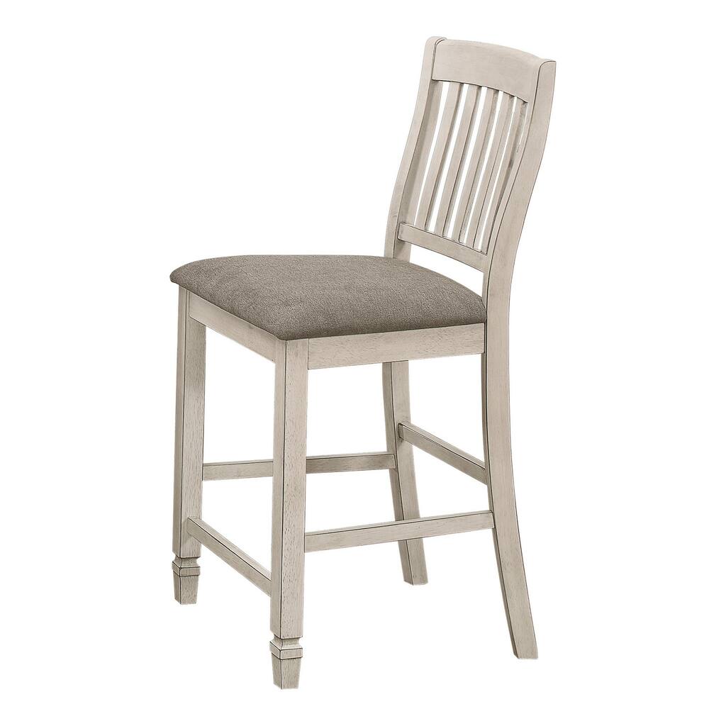 Wooden Counter Height Chair with Slatted Back, Set of 2, Antique White