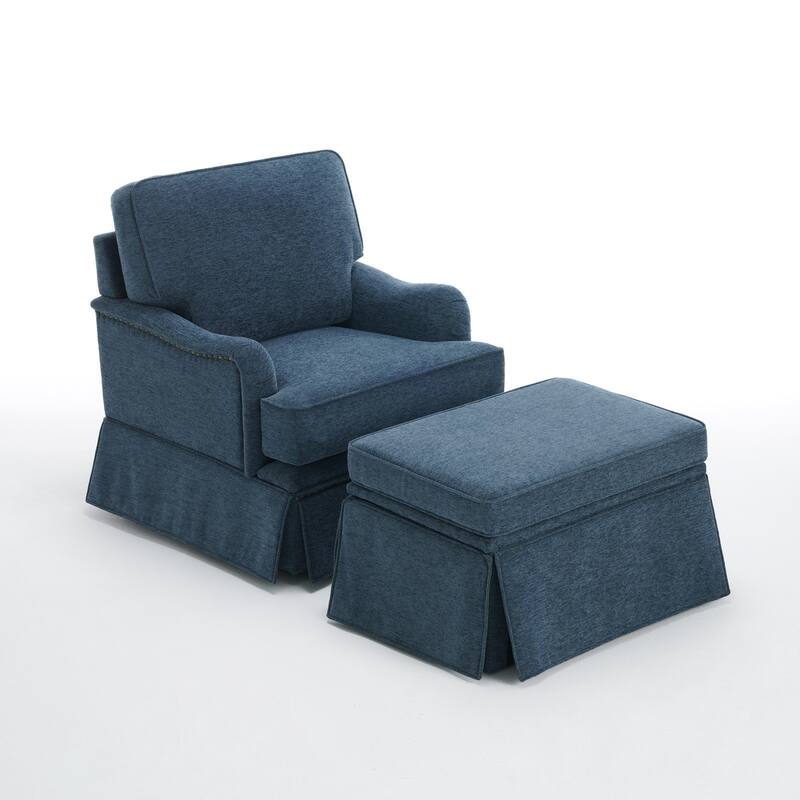 Modern Chenille Swivel Armchair and Storage Ottoman