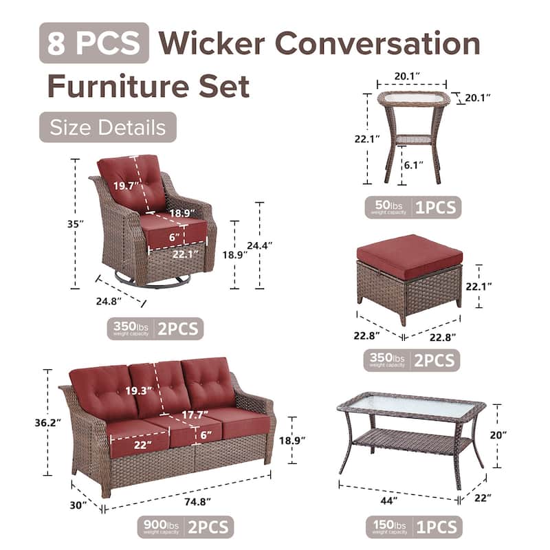 Gymojoy 9-Piece Wicker Patio Furniture Set, 6-inch Thick Cushioned & UV-Resistant, Outdoor Sofa & Chiar Set for Garden