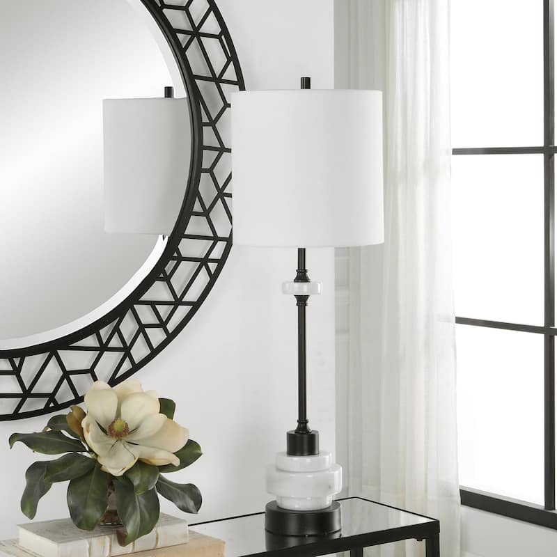 Stacked Marble Buffet Lamp with Petite Drum Shade - 32.5" - Black and White